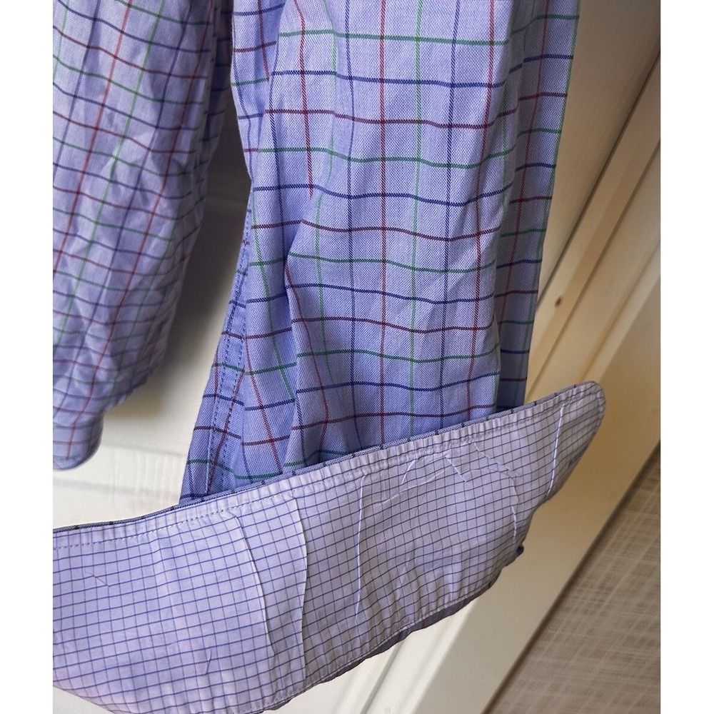 J McLaughlin Men's Dress Office Shirt Blue Plaid Button Down 100% Cotton Med BxQ - Picture 4 of 7